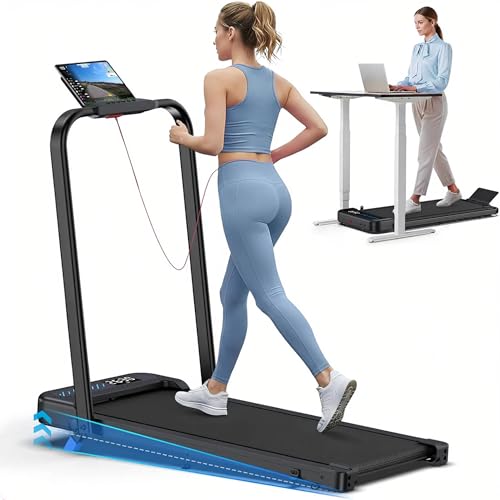 Foldable Walking Pad Treadmill with Incline and Handle Bar - Black