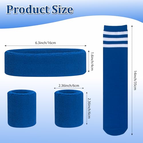 Kids Sports Set - 5 Pieces Sweatbands & Striped Socks - Blue