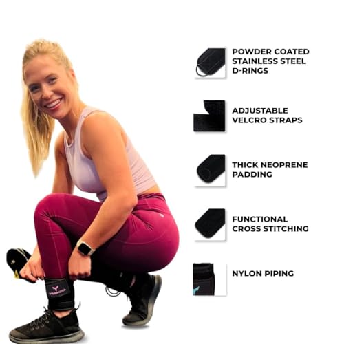 Adjustable Ankle Straps for Cable Machines - Black & Pink Pair