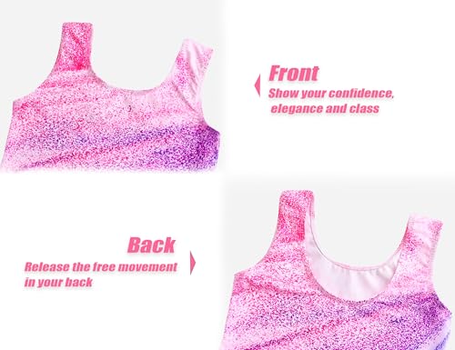 Girls Sparkly Gymnastics Leotard Set with Shorts - Pink Stripe, 7-8 Years