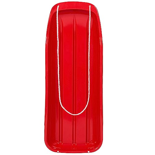 48-Inch Kids Plastic Toboggan Snow Sled with Pull Rope - Red