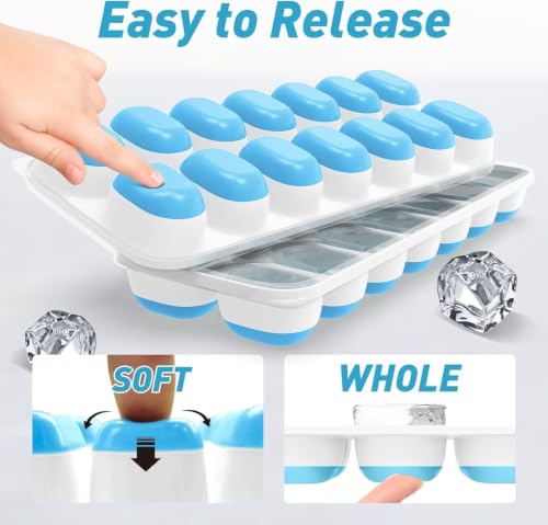 Ice Cube Tray Set with Lid - 3 Pack Silicone Trays