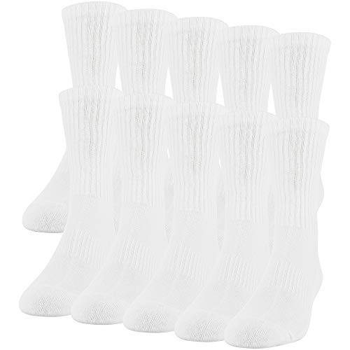 Gildan Men's Active Cotton Crew Socks 10-Pack White, Shoe Size 6-12