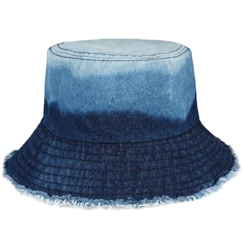WOWOGO Denim Bucket Hat for Women & Men - Large Summer Beach Cap, Blue Deep
