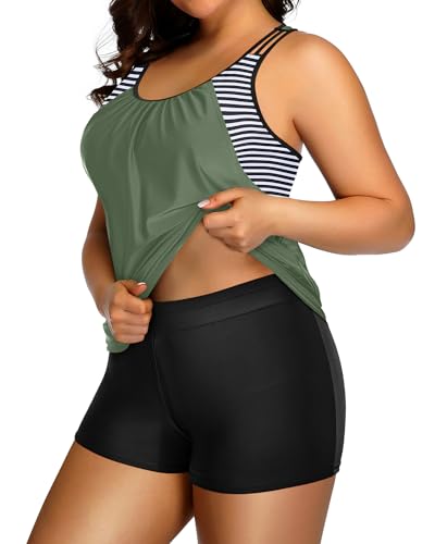 Holipick Women's Plus Size Army Green Tankini Swimsuit 16 Plus Tummy Control Two-Piece Bathing Suit