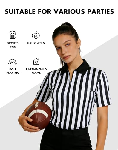 Women's Referee Shirt - Black & White Zipper Jersey - Large