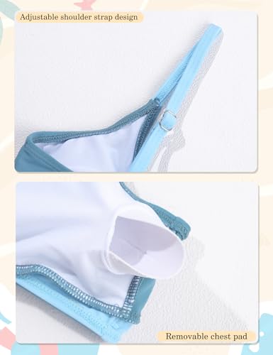 Girls 3PCS Color Block Bikini Swim Set - Dark Blue & Light Blue, 15-16 Years