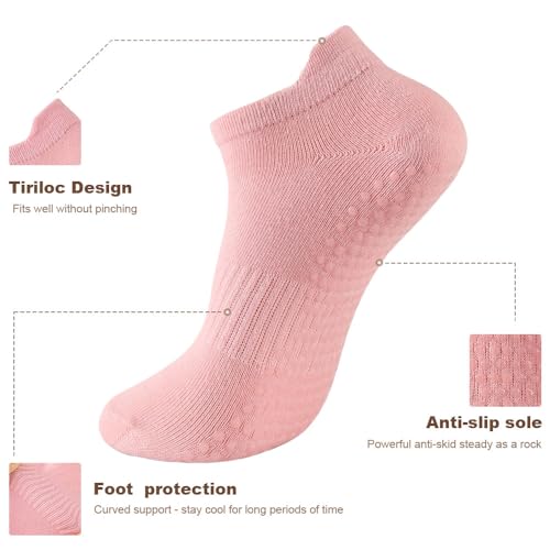 Non-Slip Grip Pilates Socks for Women - 5 Pairs, A - Purple White Pink Gray Black