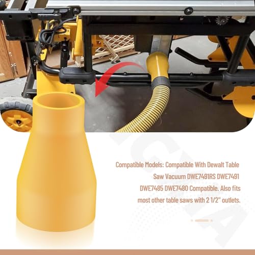 Table Saw Vacuum Adapter Connecting 2 1/2" Table Saw Outlet Connected to 1 7/8" Shop Vac Hose for Dewalt DWE7491RS DWE7491 Table Saw Dust Collector - Yellow