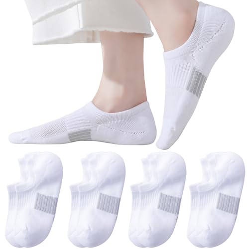 No Show Socks for Women - Low Cut Athletic Invisible Liner, 4 Pairs, White