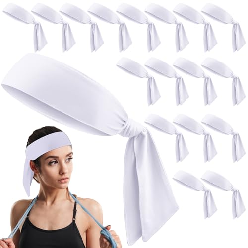 Hiboom 18 Pack White Tie Headbands for Sports Workout Men Women