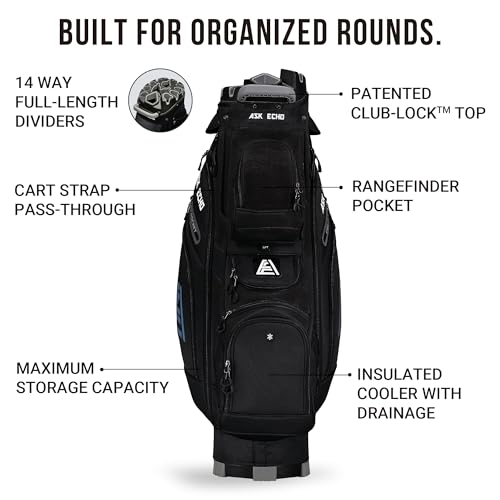 Golf Cart Bag - ASK ECHO T-Lock 3.0 with 14-Way Divider - Black