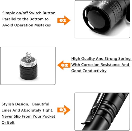Compact LED Pen Light Flashlight - 2 Pack - High Lumen Aluminum - Round