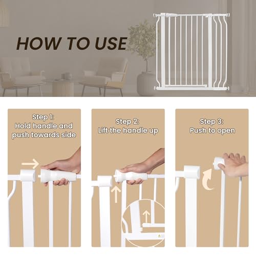 ELEVON Baby Gate for Stairs Doorways, Safety Pet Gate with Auto-Close/Hold-Open Features, Fits Openings 29.1¡± to 38.5¡±, 30¡± Tall, Easy Pressure Mounted Walk Through Baby Dog Gate, White