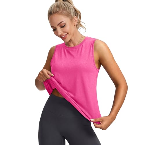 Loose Fit Sleeveless Yoga Tank Top - Pink, Large