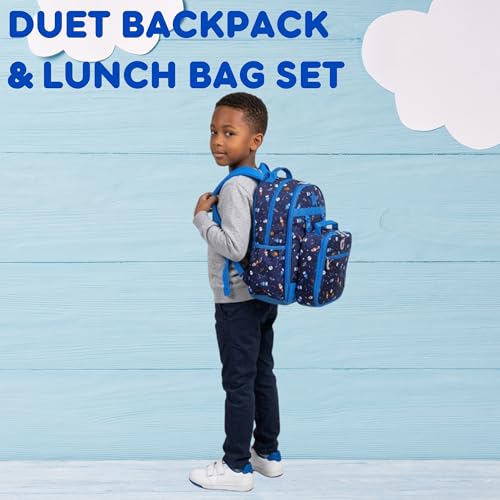 J World Kids Backpack & Lunch Box Set - Multicolor Spaceship Design, For Ages 4-12