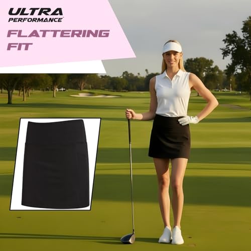Women's Golf Skirt 2 Pack with Compression Liner & Pockets - Large Black & Grey Athletic Skorts