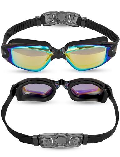 Careula Kids Swim Goggles 2 Pack for Ages 3-8 Anti-Fog Child Pool Goggles - Black & Blue Aqua