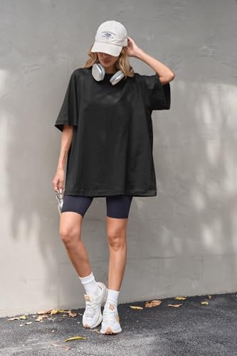 Oversized Women's Crew Neck Tunic Tee - Summer Casual Black, Large