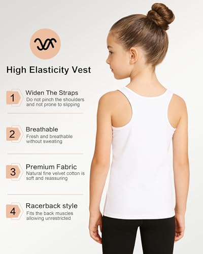Girls Racerback Tank Top - Cotton Sleeveless Cami, 7-8 Years / White