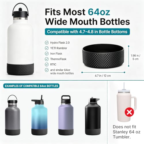 64oz Silicone Water Bottle Protector - Black for Hydro Flask