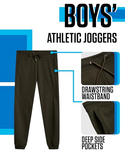 Boys Sweatpants - Active Performance Fleece Joggers with Pockets & Drawstring Waistband - Green, Size 14-16