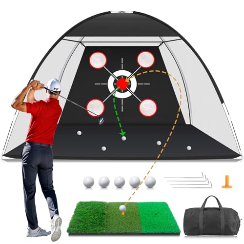 Golf Net with Practice Mat - 10x7FT Hitting Aid for Backyard Training