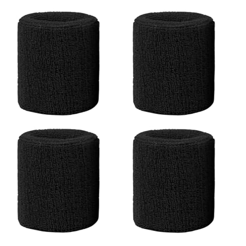 3 Inch Wrist Sweatbands - 4 Pack Absorbent Athletic Bands - Black