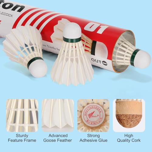 12 Pack Goose Feather Badminton Shuttlecocks - White