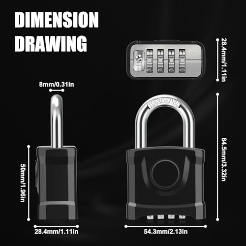 2 Pack Large Black Combination Padlock [One-Key Unlocking], Diyife Heavy Duty Outdoor Weatherproof Padlock Design of Hidden Password and Anti-Error, Suitable for Garden, Fences, Garage, Gate