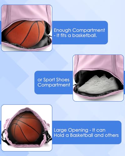 Pink Reflective Soccer Drawstring Backpack with Ball & Shoe Compartments
