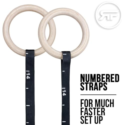 REP Fitness Wooden Gymnastic Rings with 1.11 Inch Diameter and 7.5 Foot Adjustable Straps - Heavy Duty Cross-Training Equipment