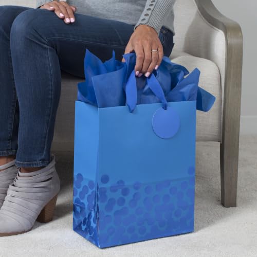 Large Gift Bag with Tissue Paper - 13-Inch Blue Foil Dots