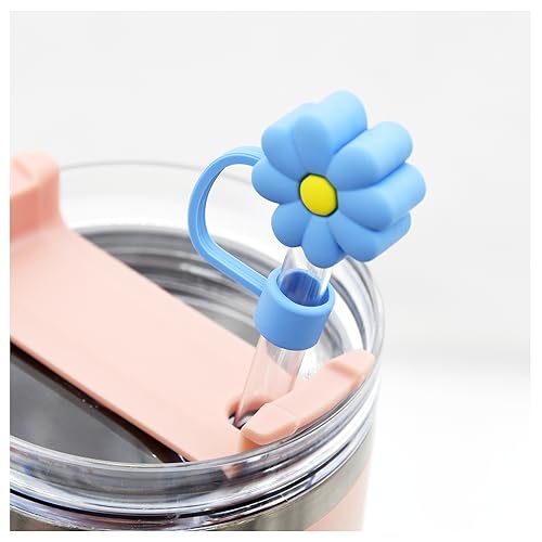 Silicone Straw Cover Caps for Tumblers - 10mm Flower Design, 6 Pack