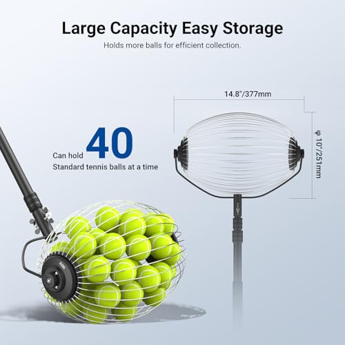 Tennis Ball Collector Roller - No Bending, Holds 40 Balls - Oval Shape