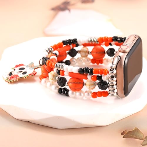 Pearl Bead Elastic Stretch Watch Band for 42mm/44mm - Orange Medium