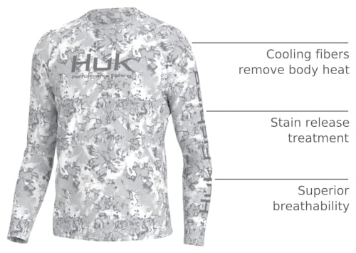 Huk Men's Pursuit Hogzilla Long Sleeve Fishing Shirt - SeaShell Pink, Small, Medium/Harbor Mist