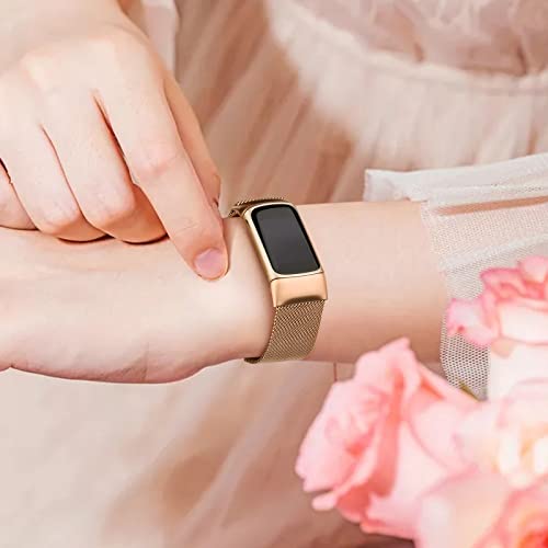 Vanjua Rose Gold Stainless Steel Mesh Loop Replacement Strap for Fitbit Charge 6