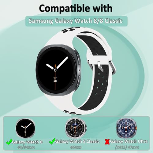 Silicone Replacement Bands for Samsung Galaxy Watch 9/8 - White/Black