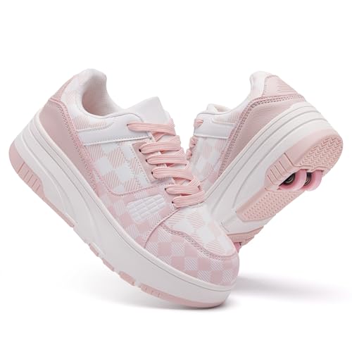 Kids Pink & White Detachable 2-Wheel Roller Skate Shoes - ANEFUN, Beginner Friendly, Girls & Boys, Size 1