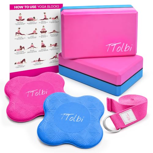 Yoga Blocks 2 Pack with Strap & Guide - Pink/Blue & Stretch Band Rose