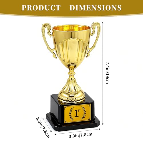 7.48" Gold Plastic Trophy Award with 1st Place Label - Small Winner Cup for Kids