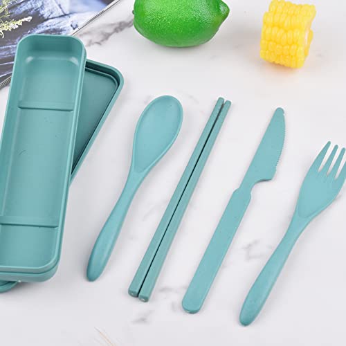 4-Piece Reusable Cutlery Set with Lunch Box - Orange, Blue, Green, Yellow