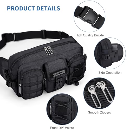 WITZMAN Fanny Pack for Men Black Travel Waist Bag with Multi-Pockets