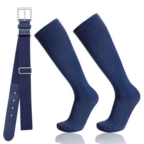 Youth Baseball Socks and Belt Combo - Medium Navy Sports Set for Boys & Girls