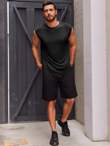 Men's Sleeveless Crewneck Tank Top - Casual Workout Gym Shirt - Black, Large