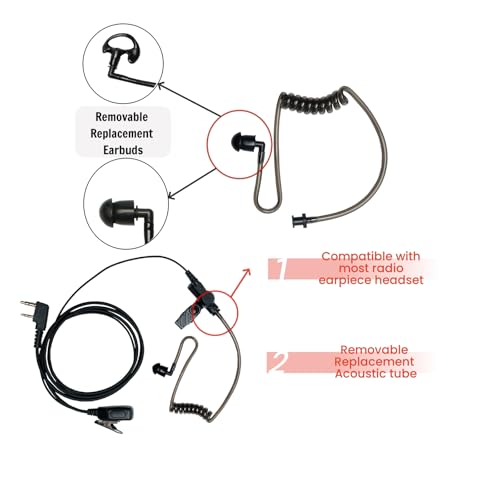2-Pack Replacement Acoustic Tubes & Medium Earbuds for Two-Way Radios