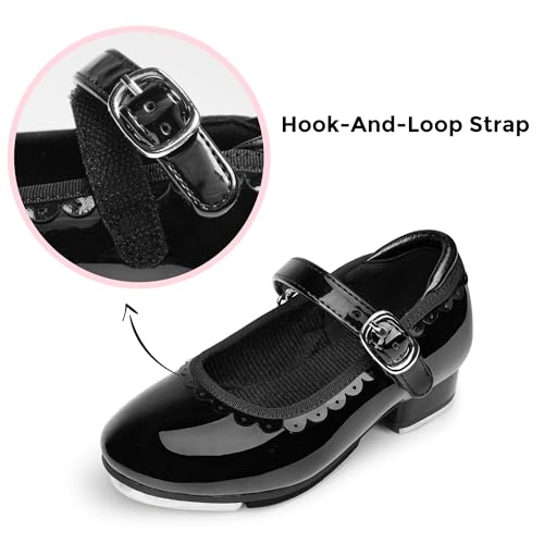 Stelle Toddler Girls Tap Shoes with Scallop Trim - Black, Size 10