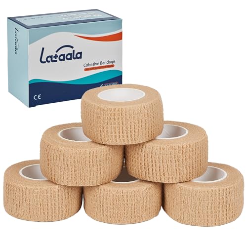 Self-Adhesive Bandage Wrap - 1 Inch x 5 Yards, 6 Pack - Beige Athletic Tape