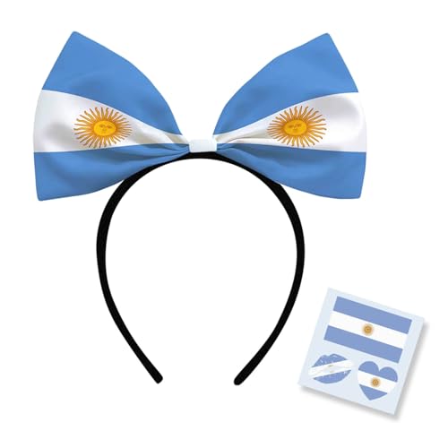 2026 Soccer World Cup Flag Bow Headband & Tattoo Set - Argentina